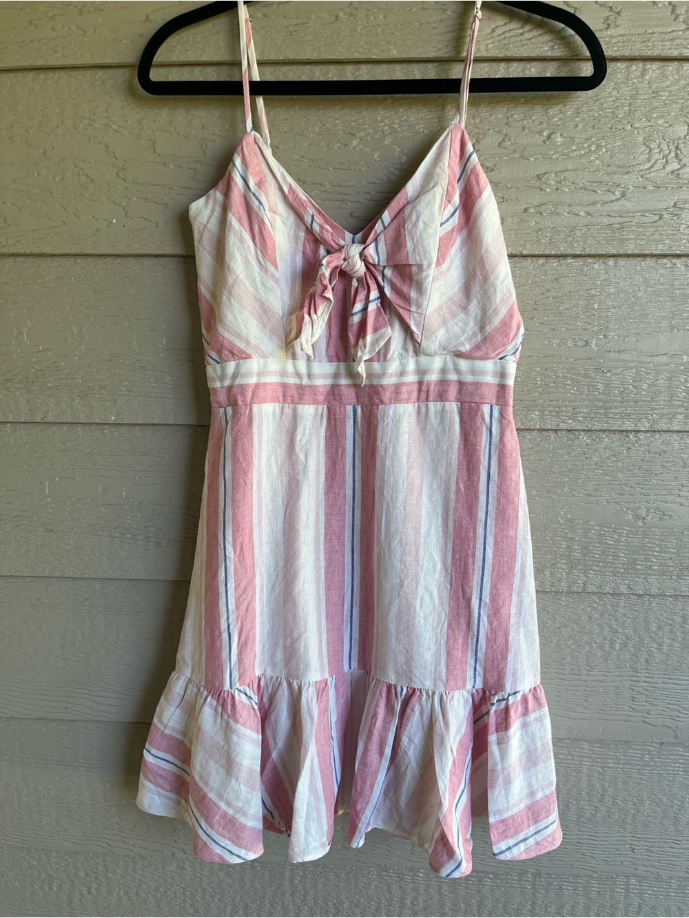 Parker Pink White Stripe Tie Front Linen Blend Mini Dress Size 4